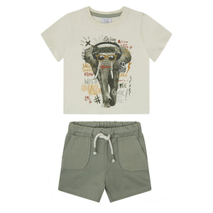 Canada House Ecru Elephant Tee and Shorts Set