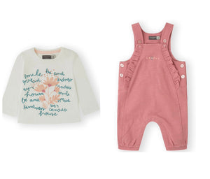 Canada House “Lovely” Pink Floral Dungaree and Tee Set