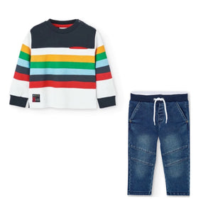 Boboli Striped SweatShirt and Jeans Set