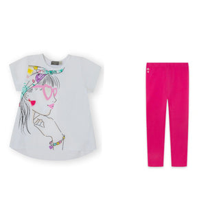 Canada House White Face Tee and pink Leggings Set