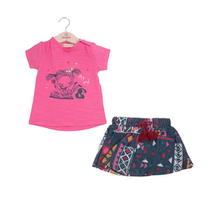 MiniBol Pink T-Shirt and Navy Skirt Set